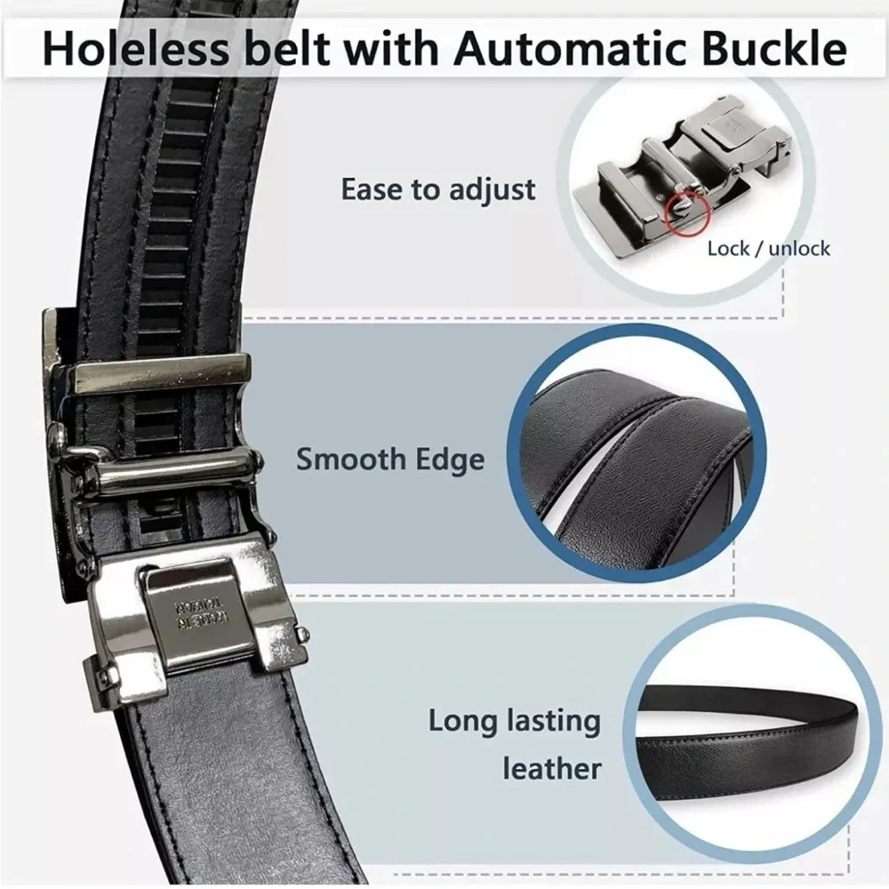 MARIO TREVI Men’s Black Ratchet Belt w Adjustable Slide‎ w Automatic Buckle NWT